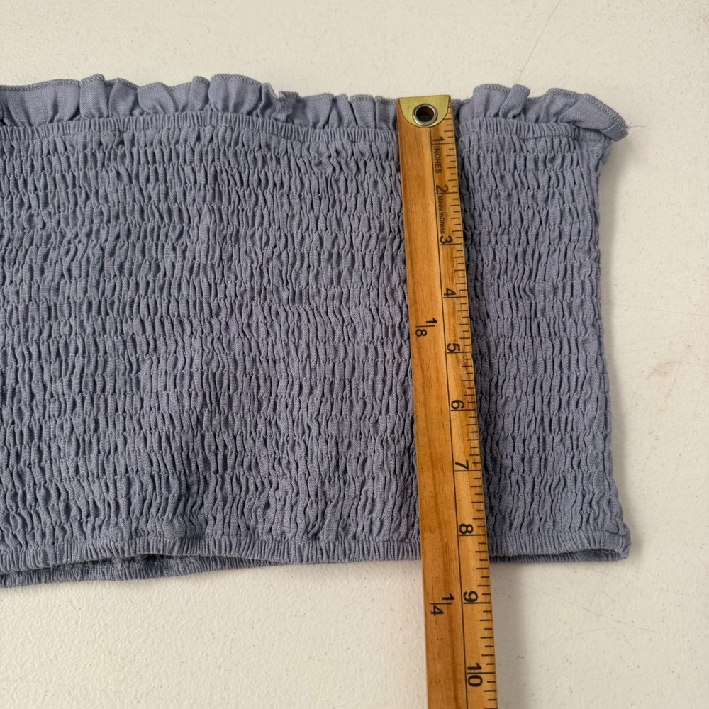Womens M Smocked Tube‎ tube Top Linen Blue Strapless Bandeau Ruffle coquette y2k - Picture 3 of 6